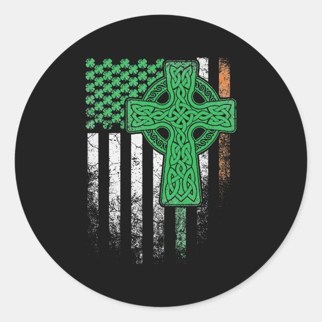 Sticker Rond Drapeau irlandais américain Irlande JOUR DE LA SAI (Devant)