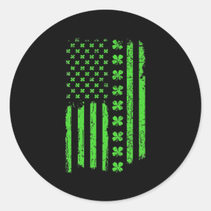 Sticker Rond Drapeau irlandais Shamrock américain St patrick Pa
