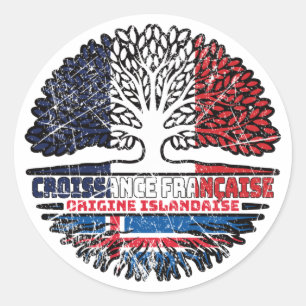 Sticker Rond Drapeau Islandais Français France Arbre