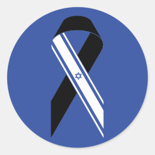 Sticker Rond Drapeau Israël noir ruban bleu