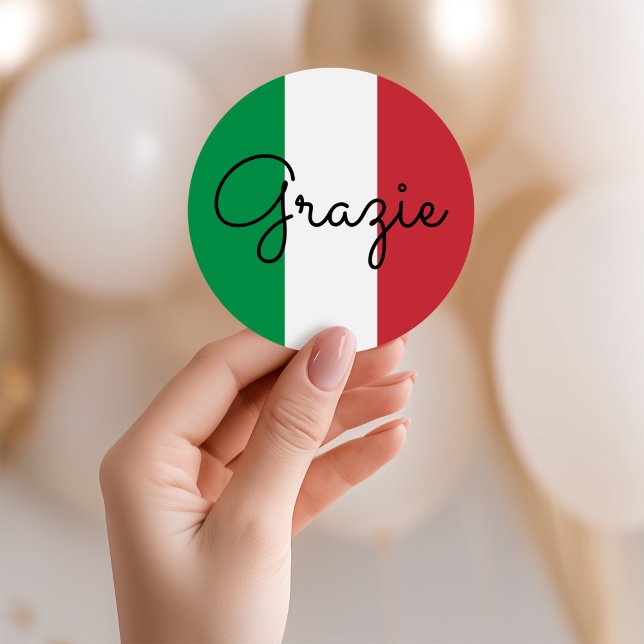 Sticker Rond Drapeau italien couleurs Grazie (Italian Flag Colors Grazie Classic Round Sticker)