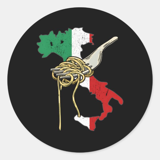 Sticker Rond Drapeau italien Italie Carte Spaghetti Pasta Itali (Devant)