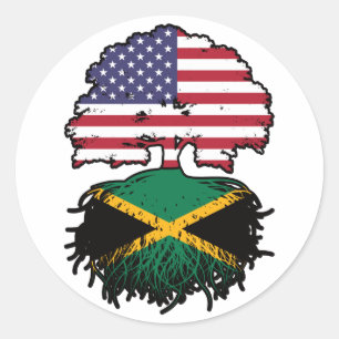 Sticker Rond Drapeau Jamaïcain Américain USA Tree Roots