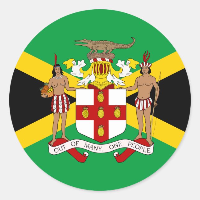 Sticker Rond Drapeau jamaïcain et blason, Drapeau jamaïcain (Devant)
