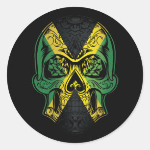 Sticker Rond Drapeau Jamaïcain Et Rose