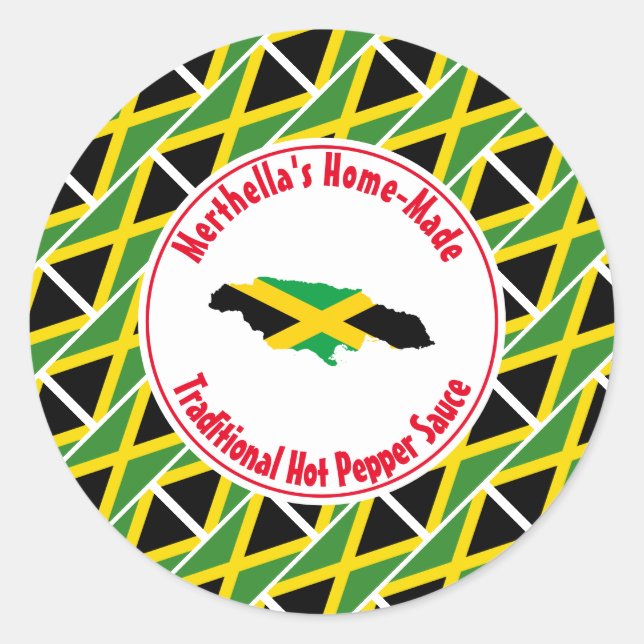 Sticker Rond Drapeau jamaïcain Fabriqué maison SAUCE POIVRE CHA (Devant)