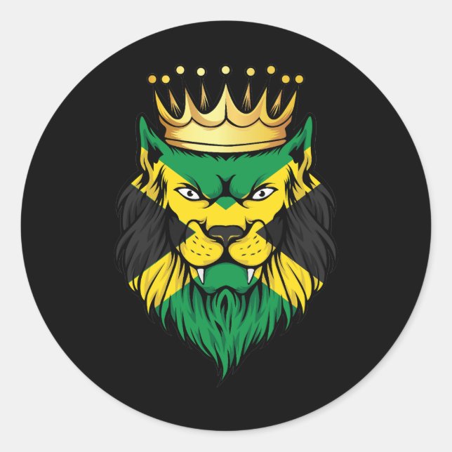 Sticker Rond Drapeau Jamaïque Lion King (Devant)