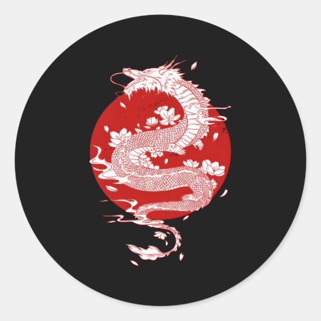 Sticker Rond Drapeau japonais Dragon Japon (Devant)