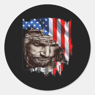 Sticker Rond Drapeau Jésus Usa 4 juillet Fête de l'Indépendance