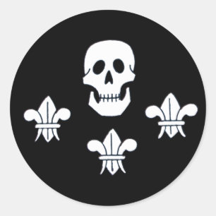 STICKER ROND DRAPEAU JOLLY ROGER ET TROIS LIEUX
