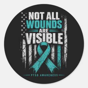 Sticker Rond Drapeau Les Blessures Ne Sont Pas Visibles Ptsd Se