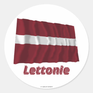Sticker Rond Drapeau Lettonie avec le nom en français