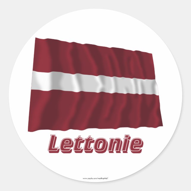 Sticker Rond Drapeau Lettonie avec le nom en français (Devant)