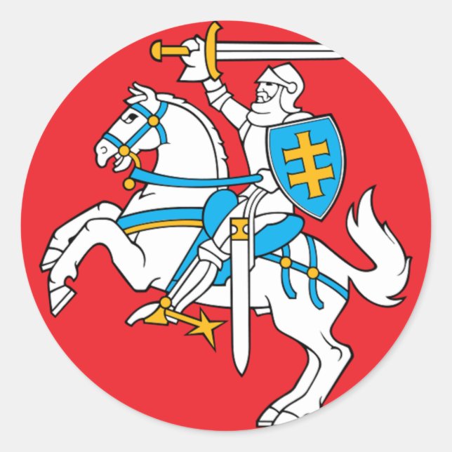 Sticker Rond Drapeau Lietuvos Valstybes Veliava, Vytis, Lituani (Devant)