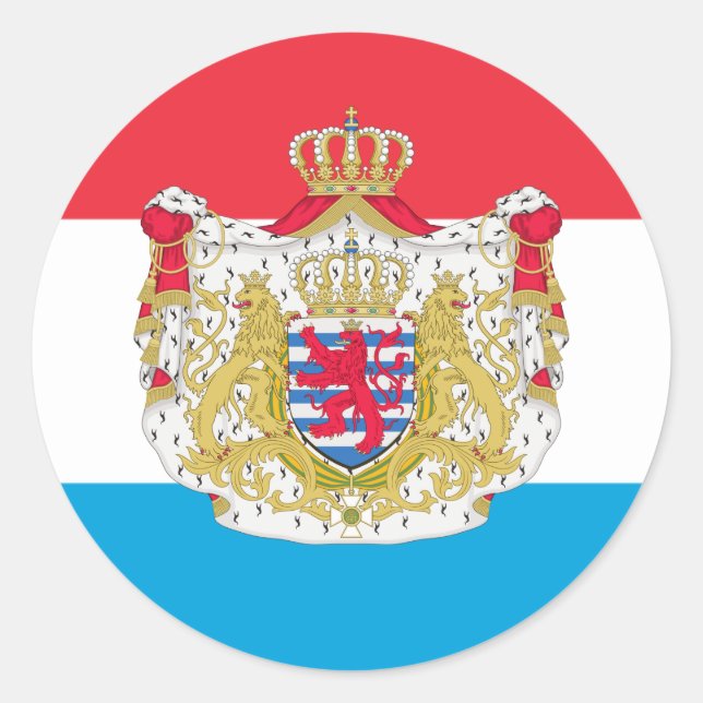 Sticker Rond Drapeau luxembourgeois et armoiries, Luxembourg (Devant)