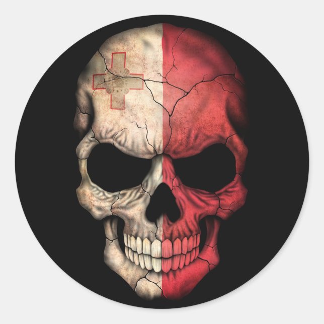 Sticker Rond Drapeau maltais sur noir (Devant)