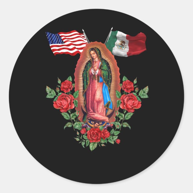 Sticker Rond Drapeau Mexicain Américain Notre Dame Virgen De Gu (Devant)