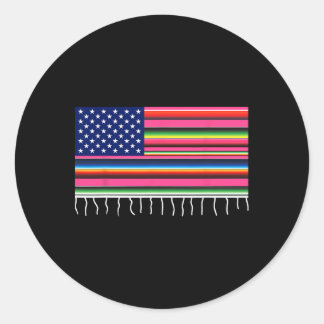 Sticker Rond Drapeau Mexicain Américain Usa Serape Cinco De May
