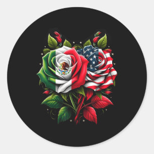 Sticker Rond Drapeau mexicain Drapeau américain Drapeau mexicai