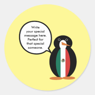 Sticker Rond Drapeau Mexicain Parlant Mme Penguin Plaques en pa