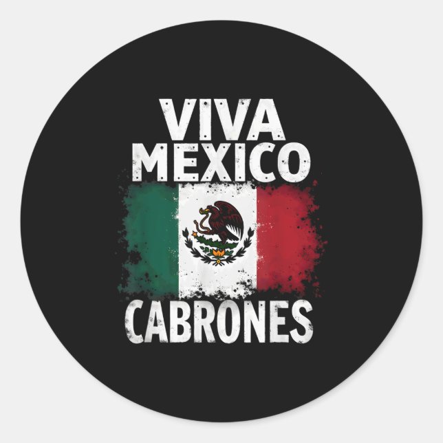 Sticker Rond Drapeau mexicain Viva Mexique Cabrones (Devant)