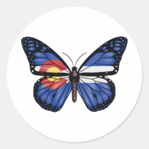 Sticker Rond Drapeau monarque du papillon du Colorado