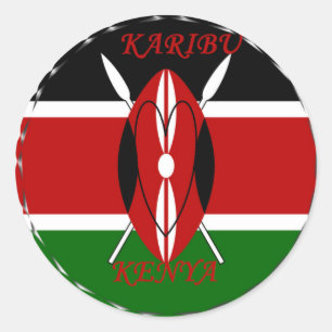 Sticker Rond Drapeau national de la République du Kenya Noir ro
