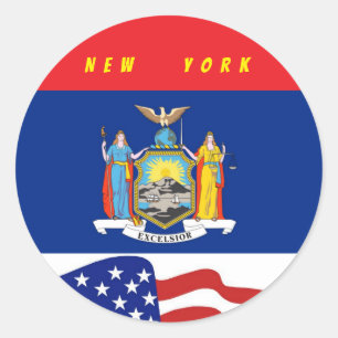Sticker Rond Drapeau New York amusant avec Starts Stripes
