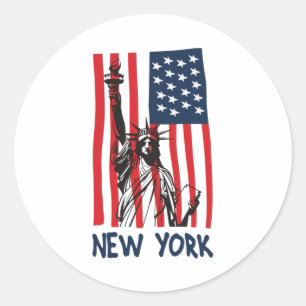 Sticker Rond Drapeau New York NY Statue de Liberty USA Amérique
