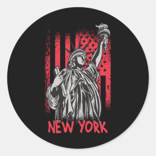 Sticker Rond Drapeau New York NY Statue de Liberty USA Amérique