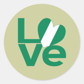 Sticker Rond Drapeau nigérian en forme de cœur LOVE vert 