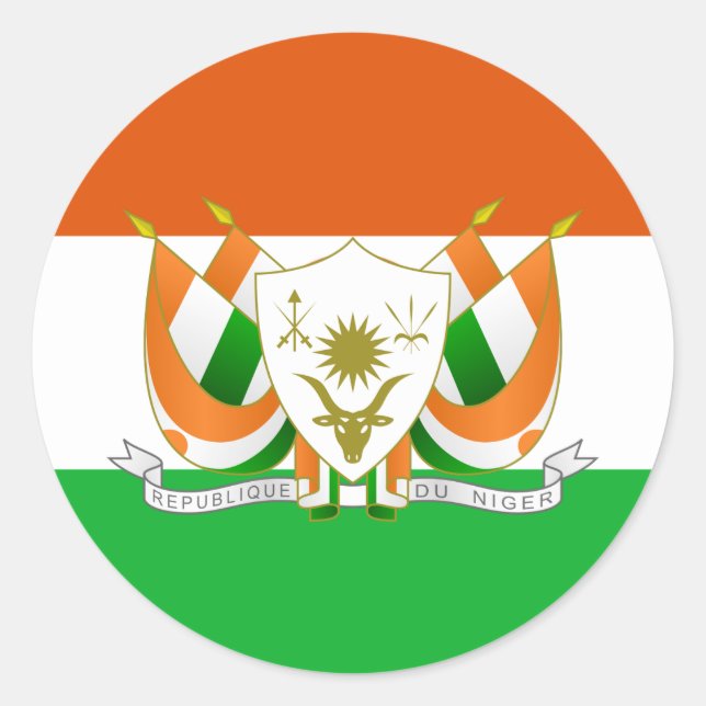 Sticker Rond Drapeau nigérien et armoiries, Drapeau du Niger (Devant)