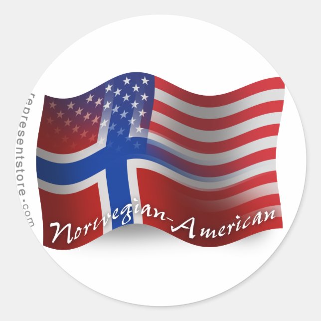 Sticker Rond Drapeau norvégien-américain (Devant)