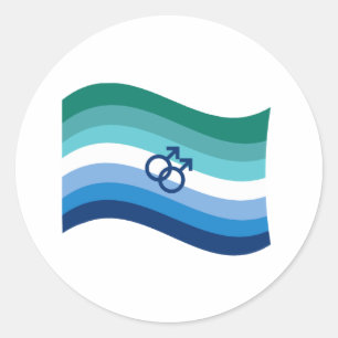Sticker Rond Drapeau ondoyant azur de la fierté de l'amour gay 