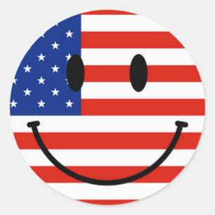 Sticker Rond Drapeau Patriotique Américain Avec Visage Souriant