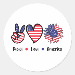 Sticker Rond Drapeau patriotique américain Peace Love America