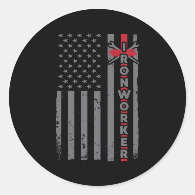 Sticker Rond Drapeau Patriotique Usa Iron-Working Us Sl W (Devant)