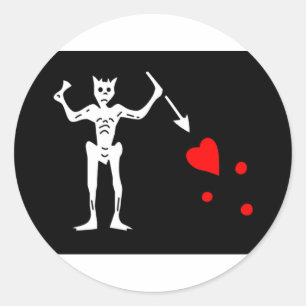 Sticker Rond Drapeau Pirate Barbe Noire Edward Enseigner