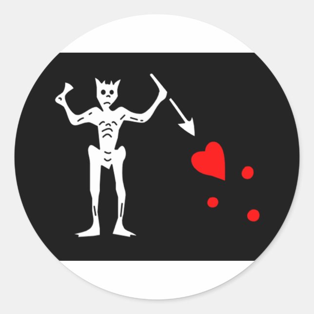 Sticker Rond Drapeau Pirate Barbe Noire Edward Enseigner (Devant)