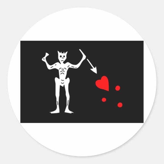 Sticker Rond Drapeau Pirate Barbe Noire Edward Enseigner (Devant)