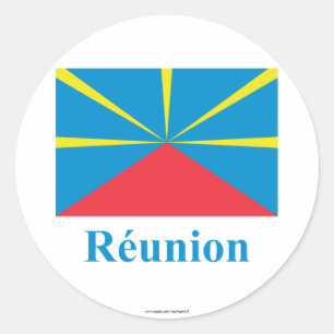 Sticker Rond Drapeau proposé de Reunion Island avec le nom en