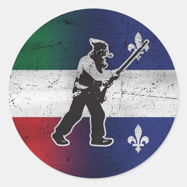 Sticker Rond Drapeau Québec et Patriote Henri Julien érodé (Devant)