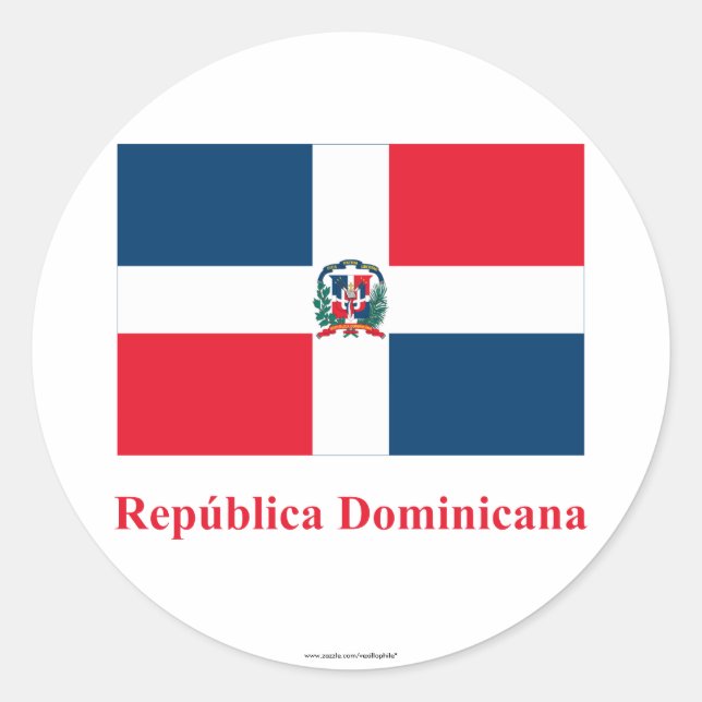Sticker Rond Drapeau République Dominicaine avec nom en espagno (Devant)
