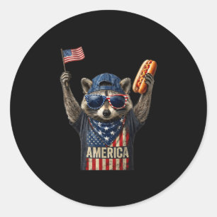 Sticker Rond Drapeau rétro drôle d'amérique raton laveur amateu