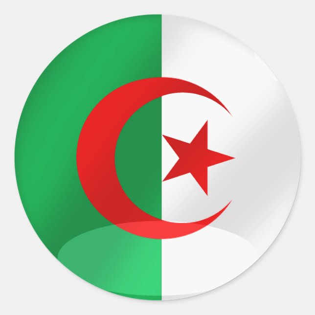 Sticker Rond Drapeau rond d'Algérie avec reflets chromés (Devant)