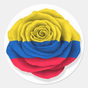 Sticker Rond Drapeau Rose colombien blanc