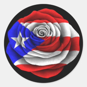 Sticker Rond Drapeau rose de Portoricain sur le noir