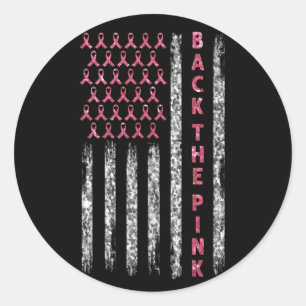 Sticker Rond Drapeau rose Ruban Drapeau Cancer du sein États-Un