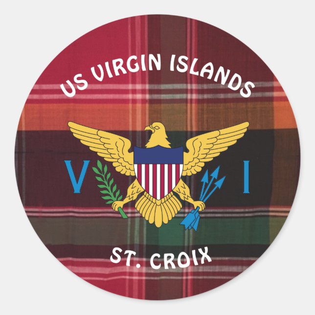 Sticker Rond Drapeau Rouge Vert Madras Iles Vierges Personnalis (Devant)