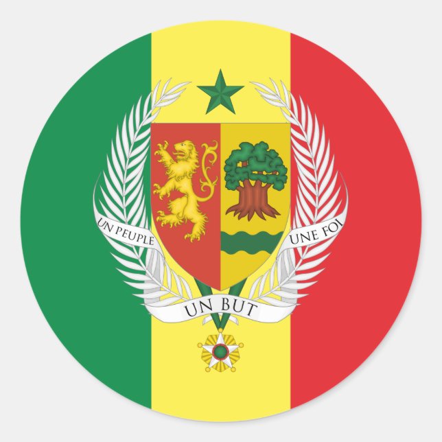Sticker Rond Drapeau sénégalais et armoiries, Drapeau du Sénéga (Devant)